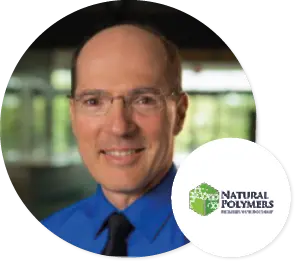 Company logo and headshot of Dr. Ernest Wysong, Vice President of Technology, Natural Polymers, LLC