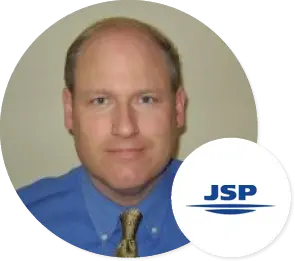 Company logo and headshot of Steve Sopher, Vice President Technology, JSP